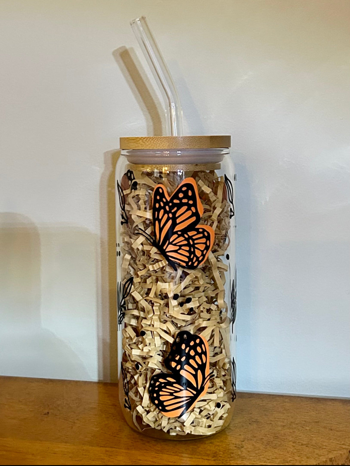 Monarch Butterfly Glass Can