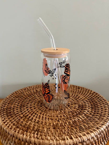 Monarch Butterfly Glass Can