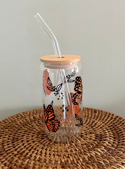 Monarch Butterfly Glass Can