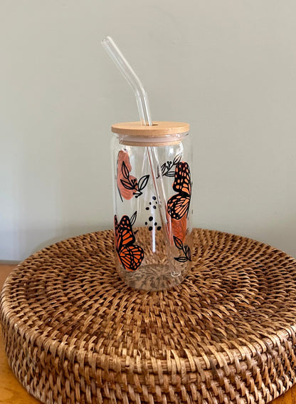 Monarch Butterfly Glass Can